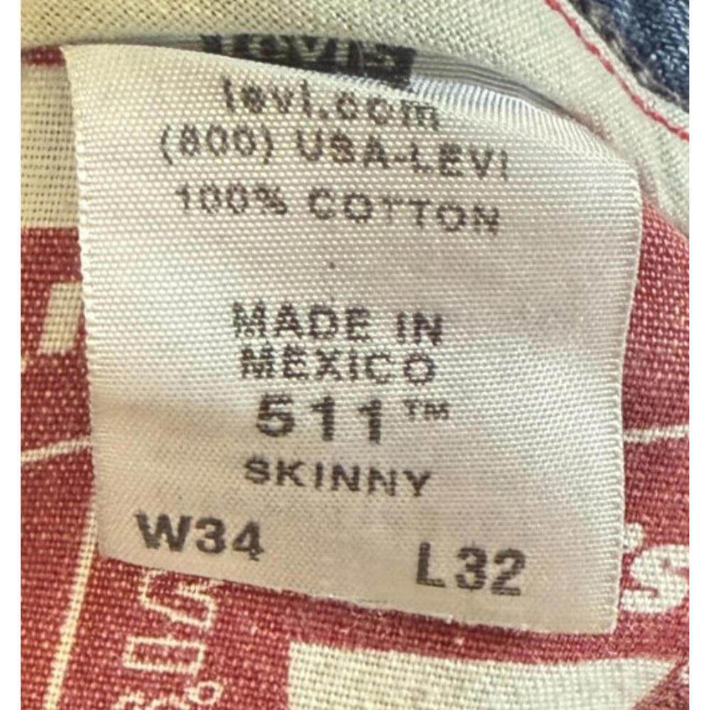 Mens Levis 511 Jeans Size 34x32 Skinny Distressed Black Label Ripped - Picture 3 of 7